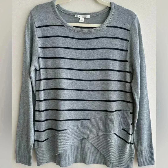 Miami Black Striped Crewneck Grey Pullover Sweater, Tulip Front, Size Medium - Picture 2 of 16